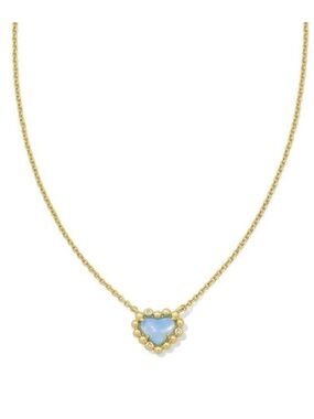 Kendra Scott Anna Framed Gold Blue Heart Opal Pendant Necklace New